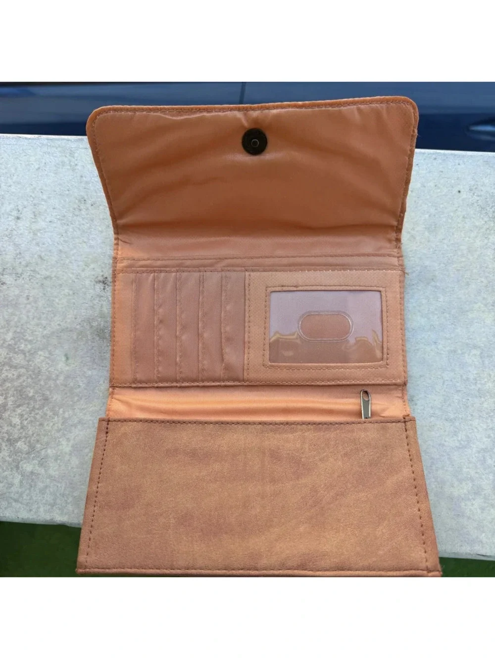 Faux suede feather clutch wallet